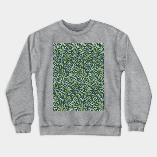 William Morris Willow Boughs Recolored Green on Blue Crewneck Sweatshirt by tiokvadrat